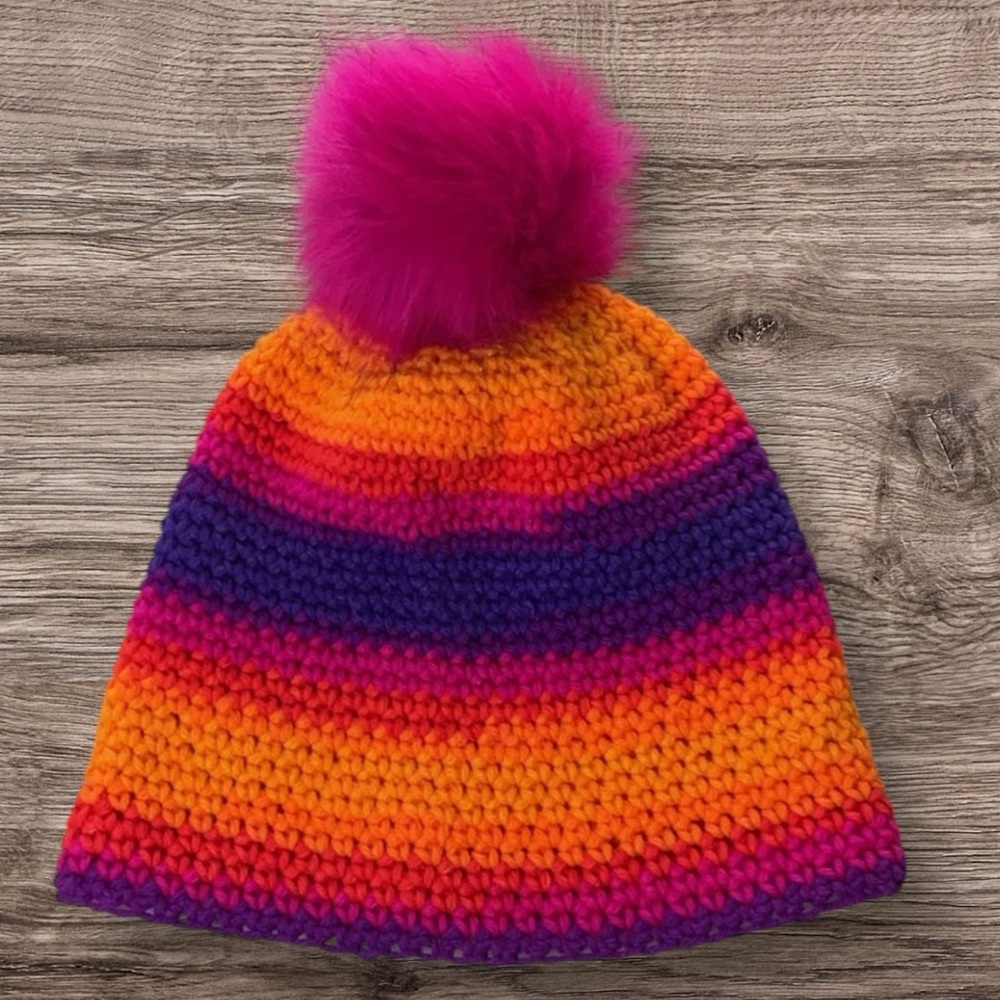 New Neon Hat w/ Pom Pom, Pre-Teen Size, Hand Crocheted, Cute for Halloween